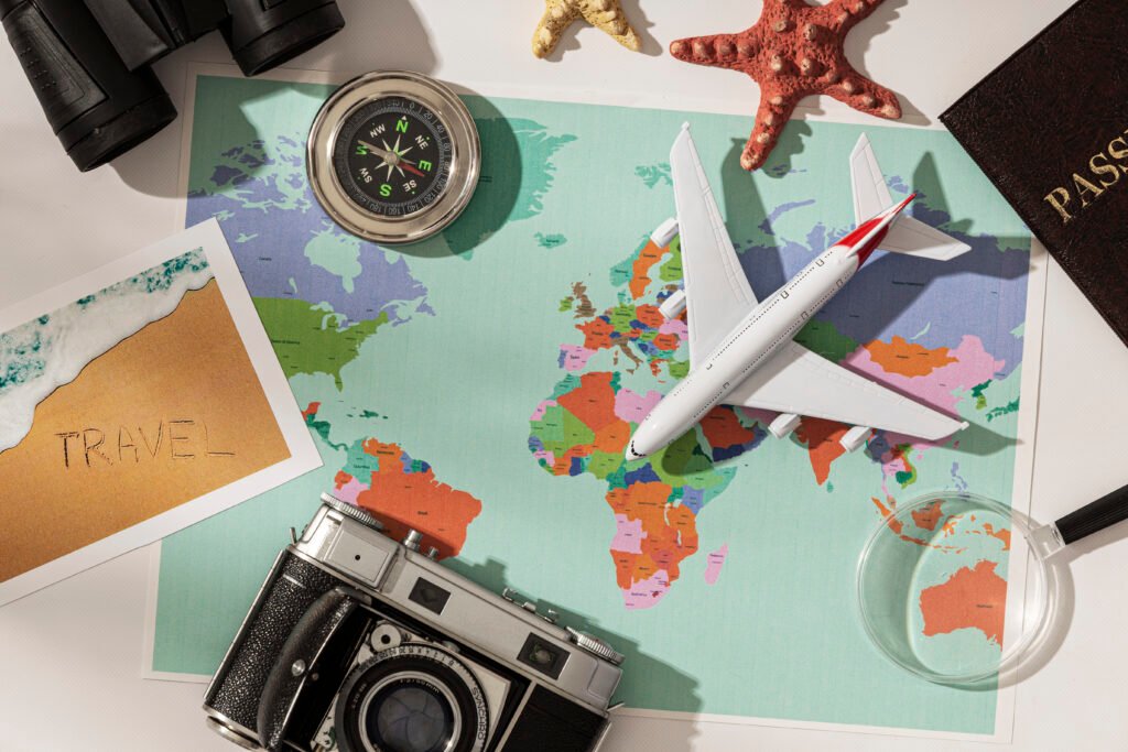 travel items arrangement still life